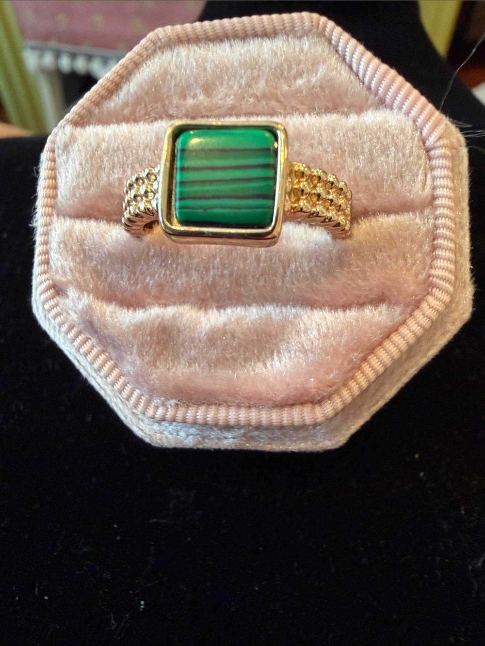 Gold Ring with Green Malachite Square Stone